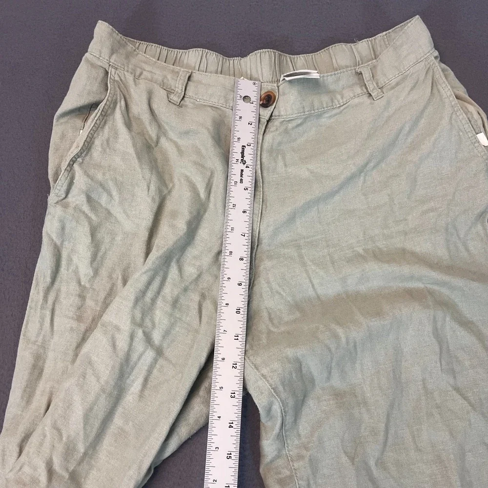 H&M Linen Blend Straight Retro Trouser Pants Women's Sz 12 Green Grey Beach Wide